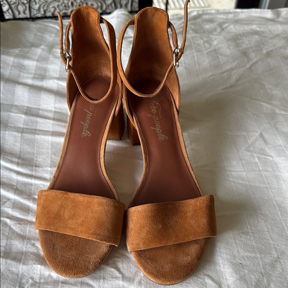 Free People Tan Block Heel Sandals
